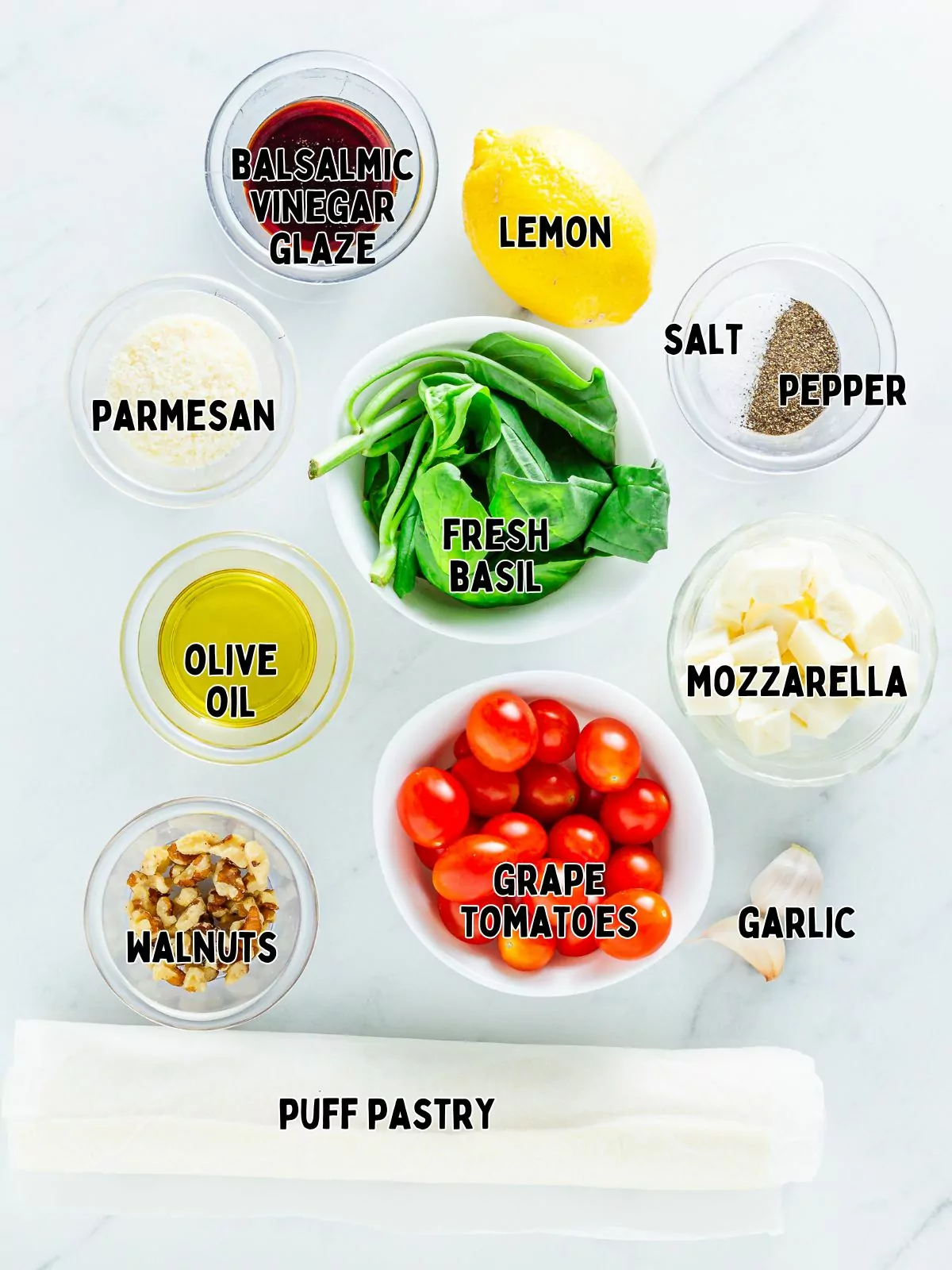 ingredients for Caprese Puff Pastry Bites