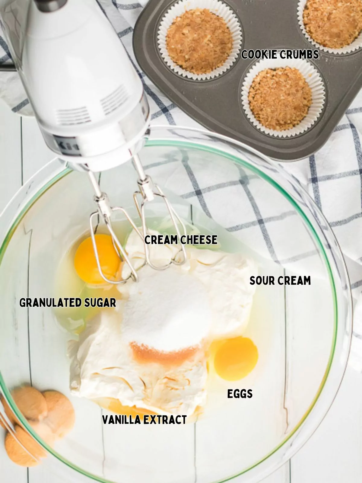 ingredients for cheesecake in bowl.