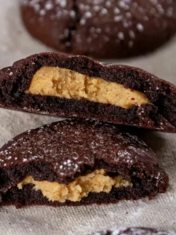 chocolate cookies stuffed with peanut butter.