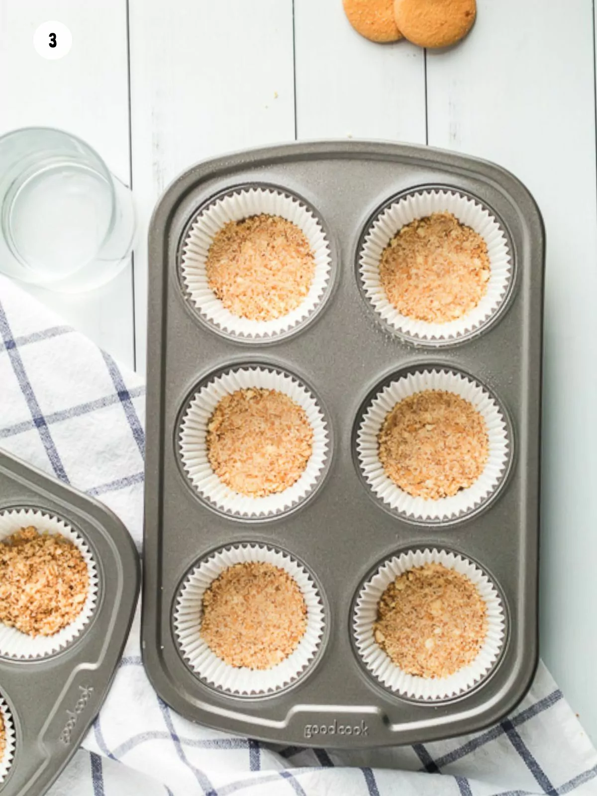 press cookie crumbs flat in muffin tin.