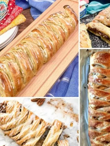 Puff pastry braids filled with sweet ingredients.