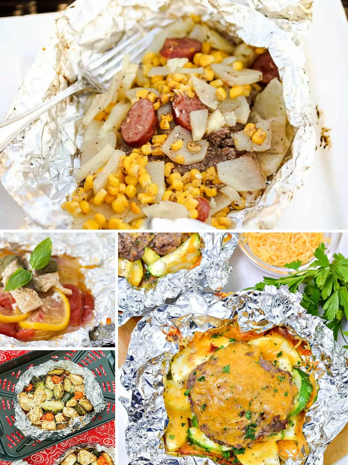 collage of Air Fryer Foil Packet Meals