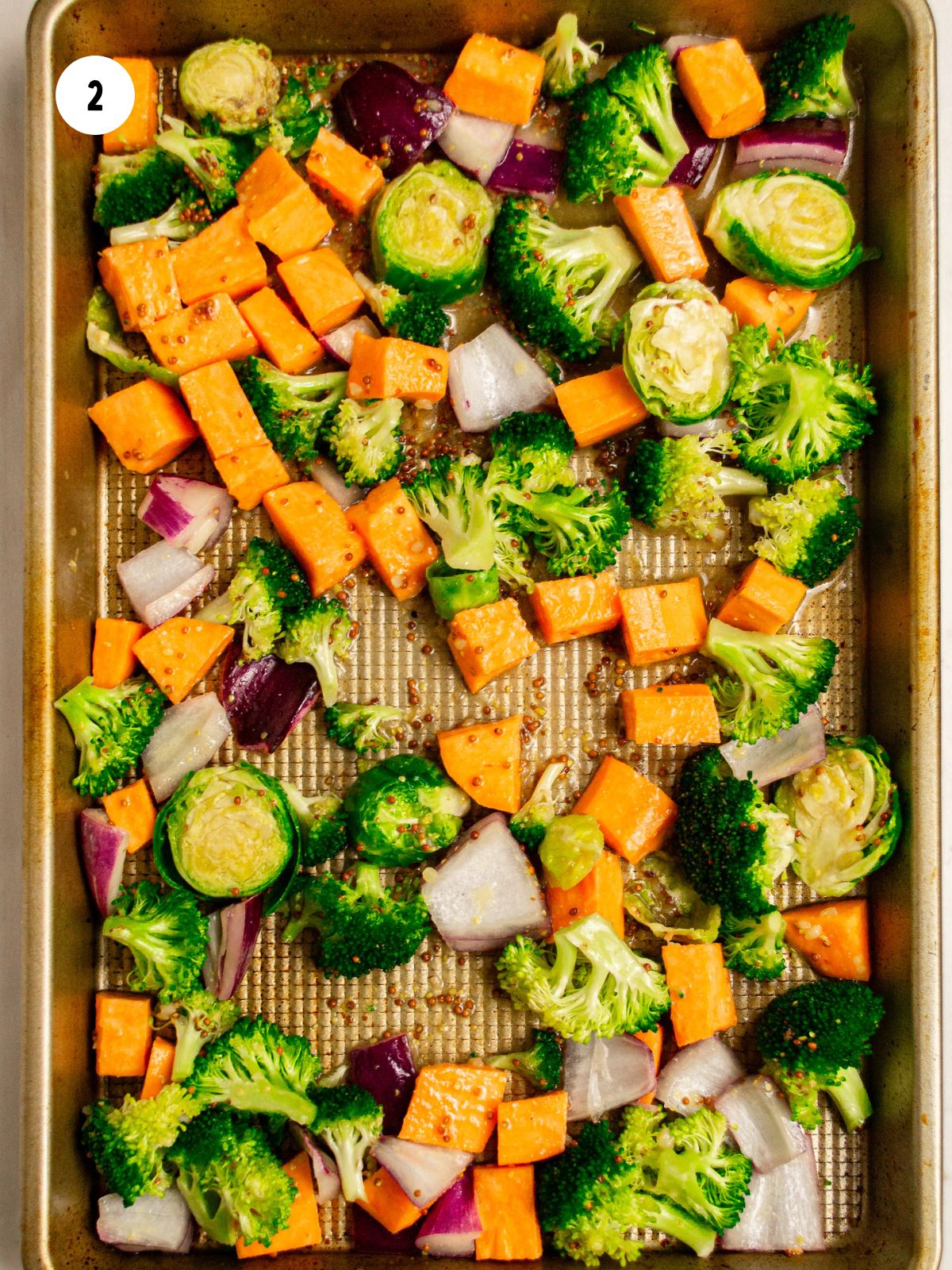 veggies and marinade on pan