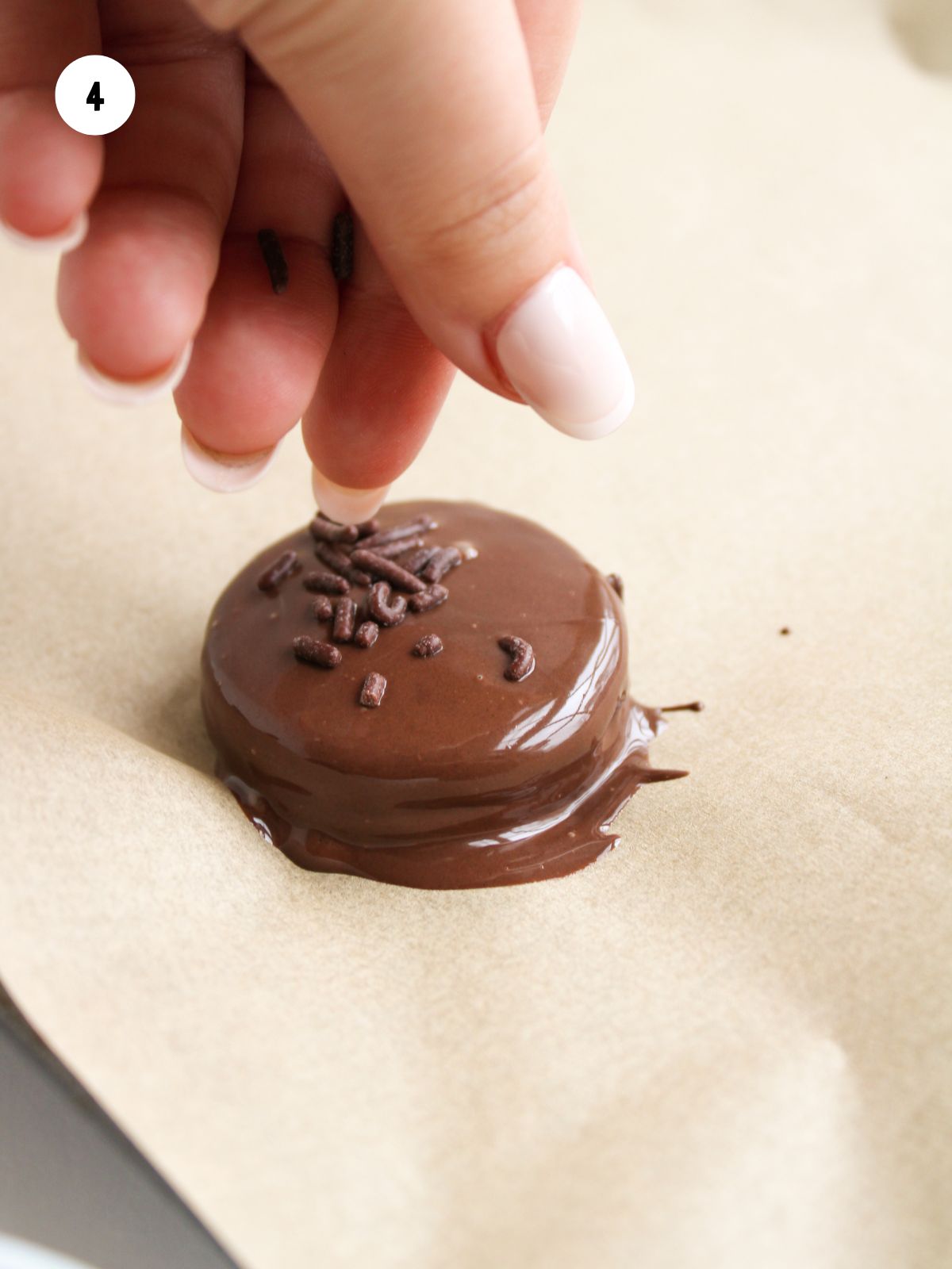 chocolate sprinkles added to the wet chocolate
