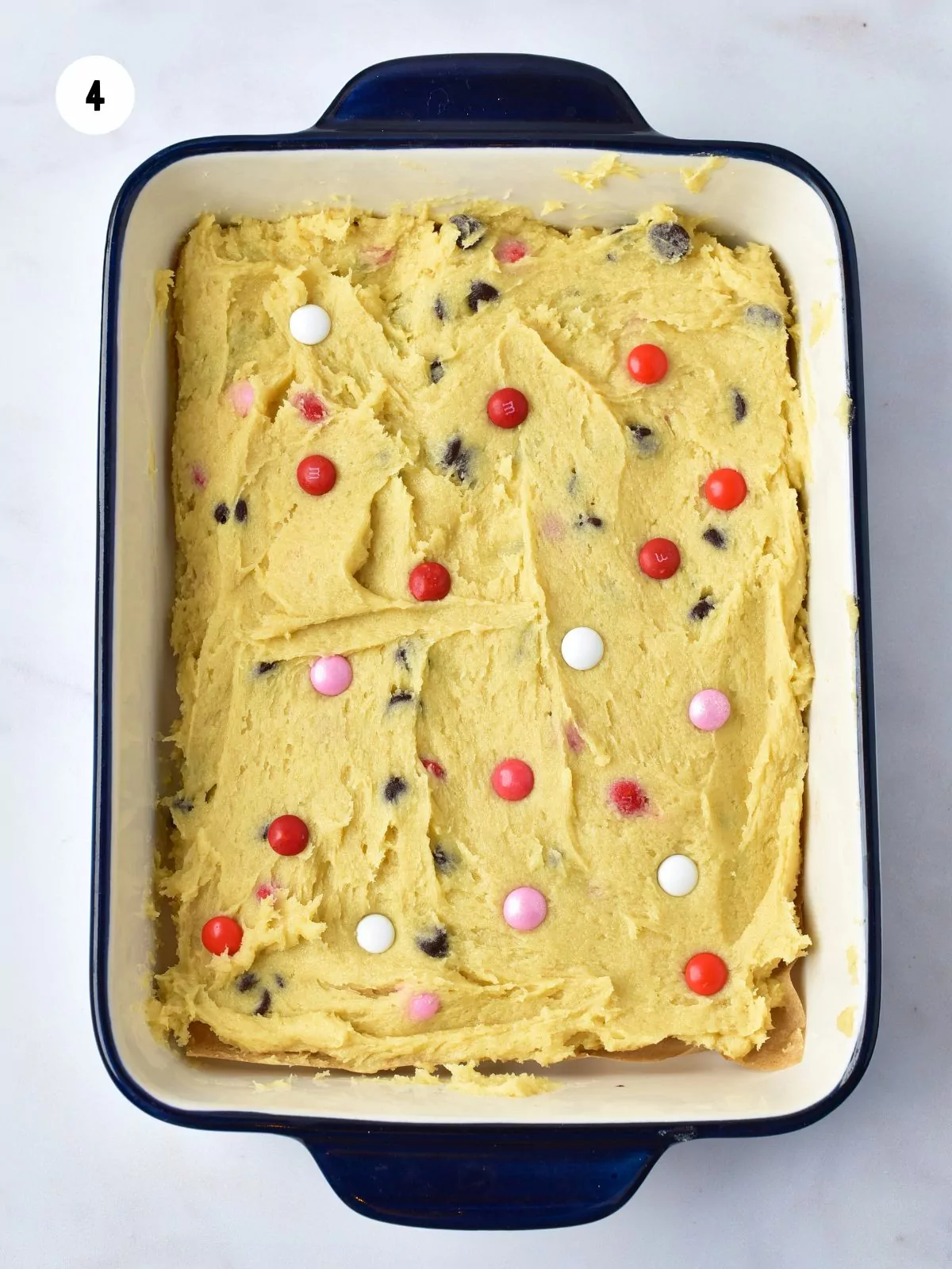 cookie batter in baking dish