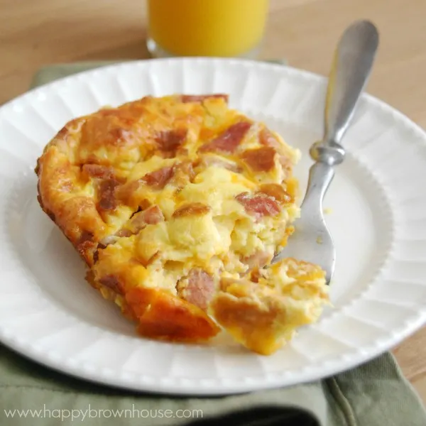 a plate of Ham, Egg, and Cheese Breakfast Casserole