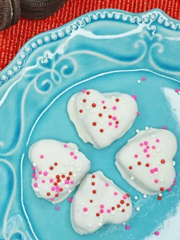 heart shaped white chocolate Oreo truffles.