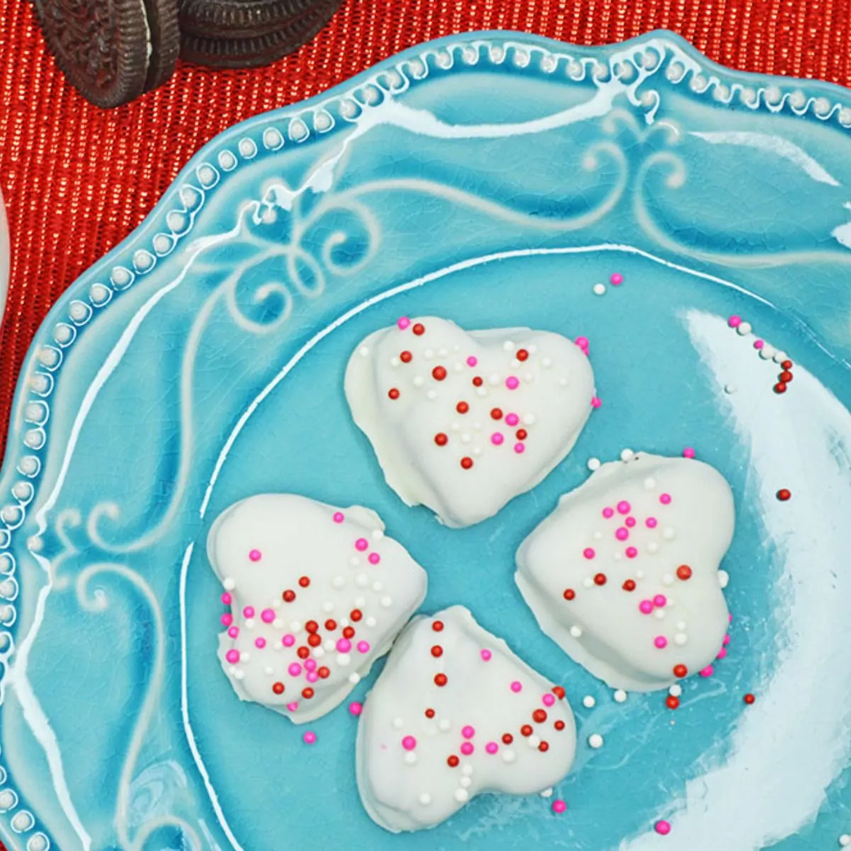 heart shaped white chocolate Oreo truffles.