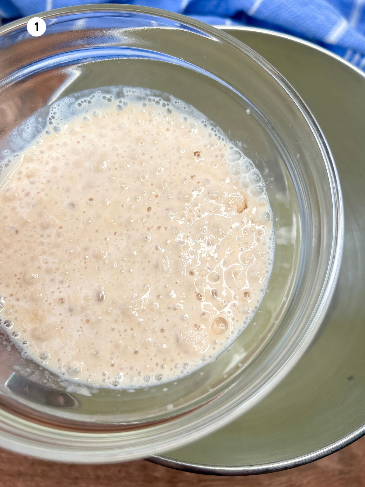 yeast bubbling in a mixing bowl