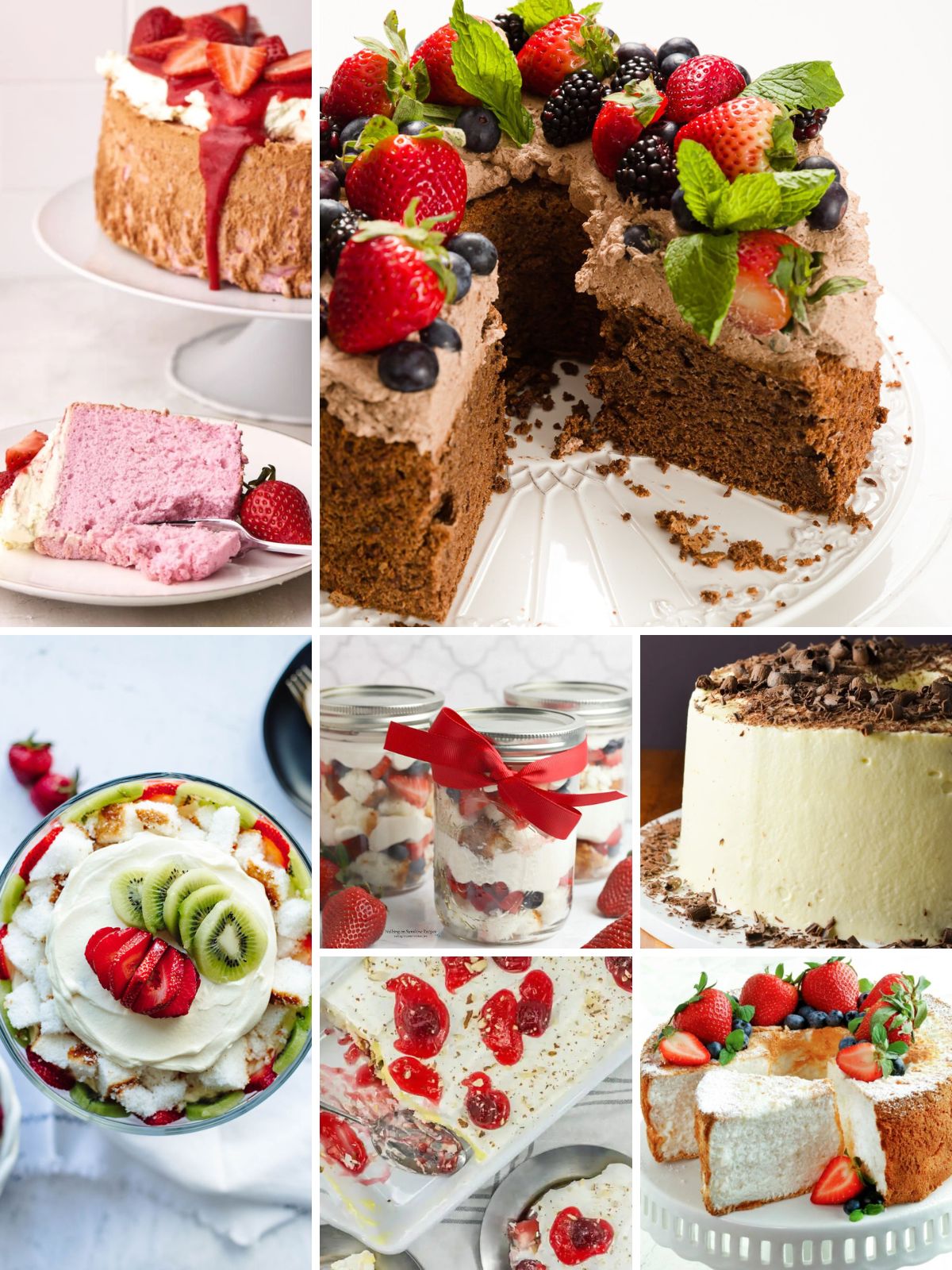 collage of angel food cake desserts