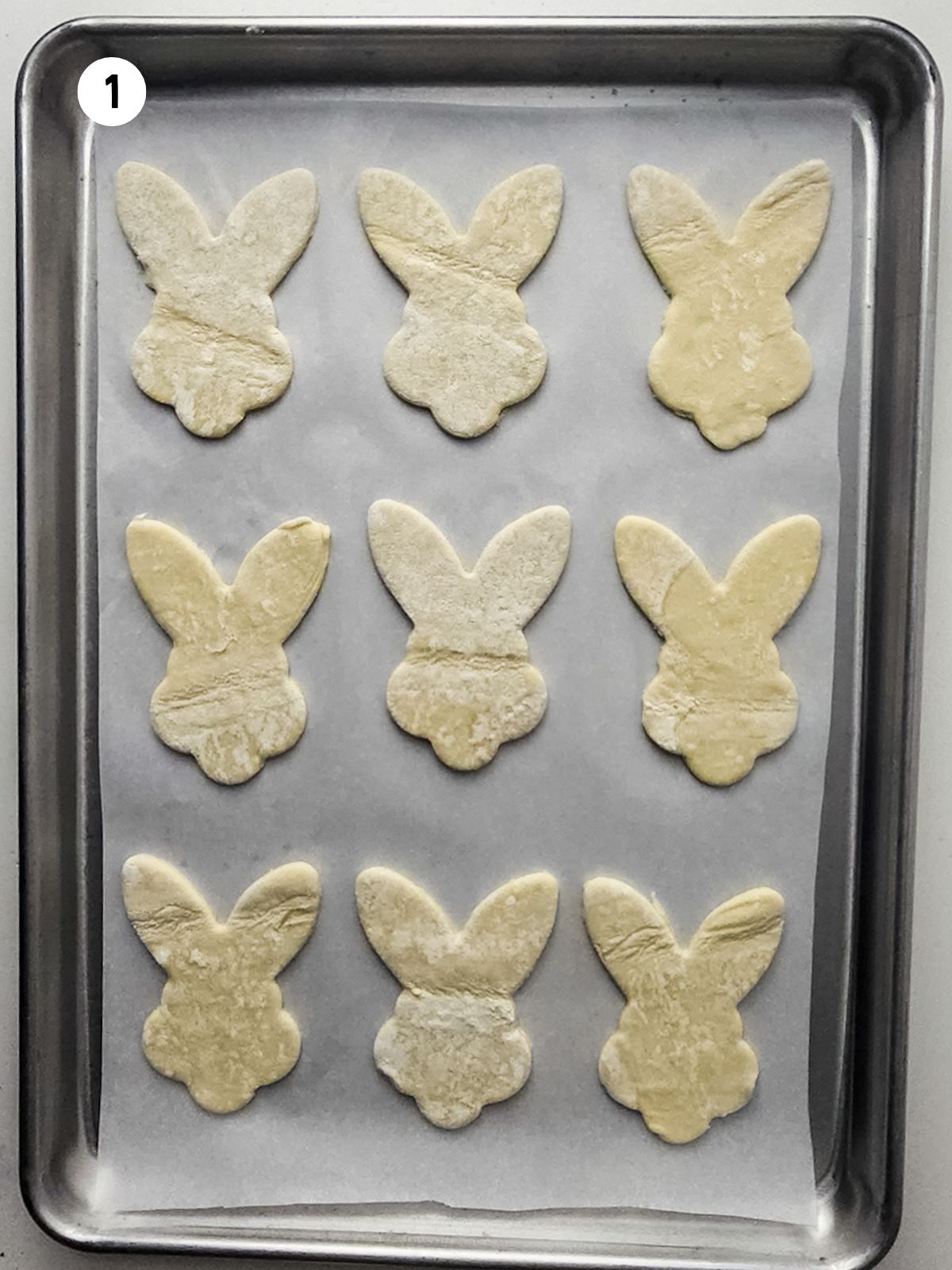 bunny shapes cut out of puff pastry