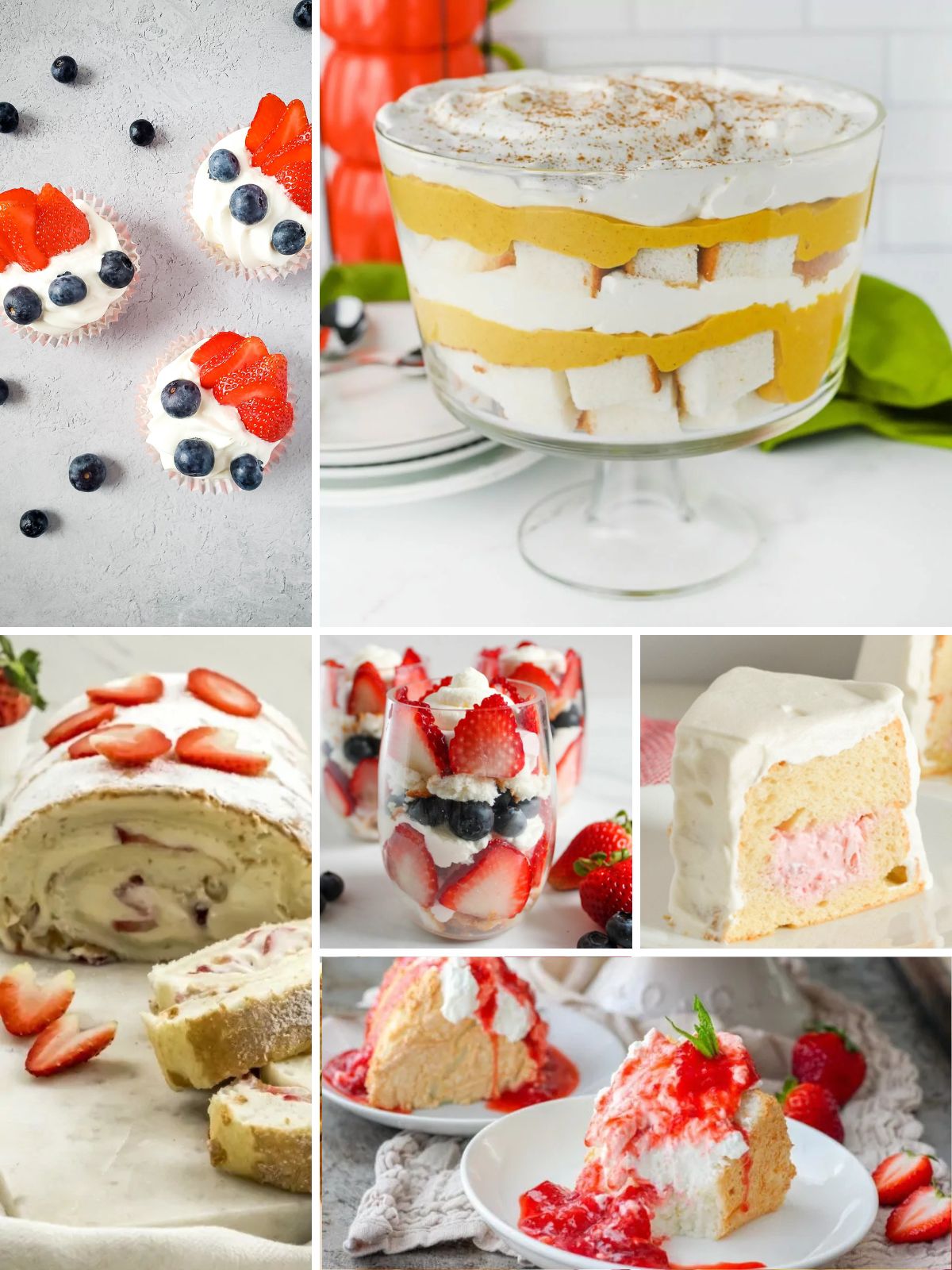 collage of desserts made with angel food cake