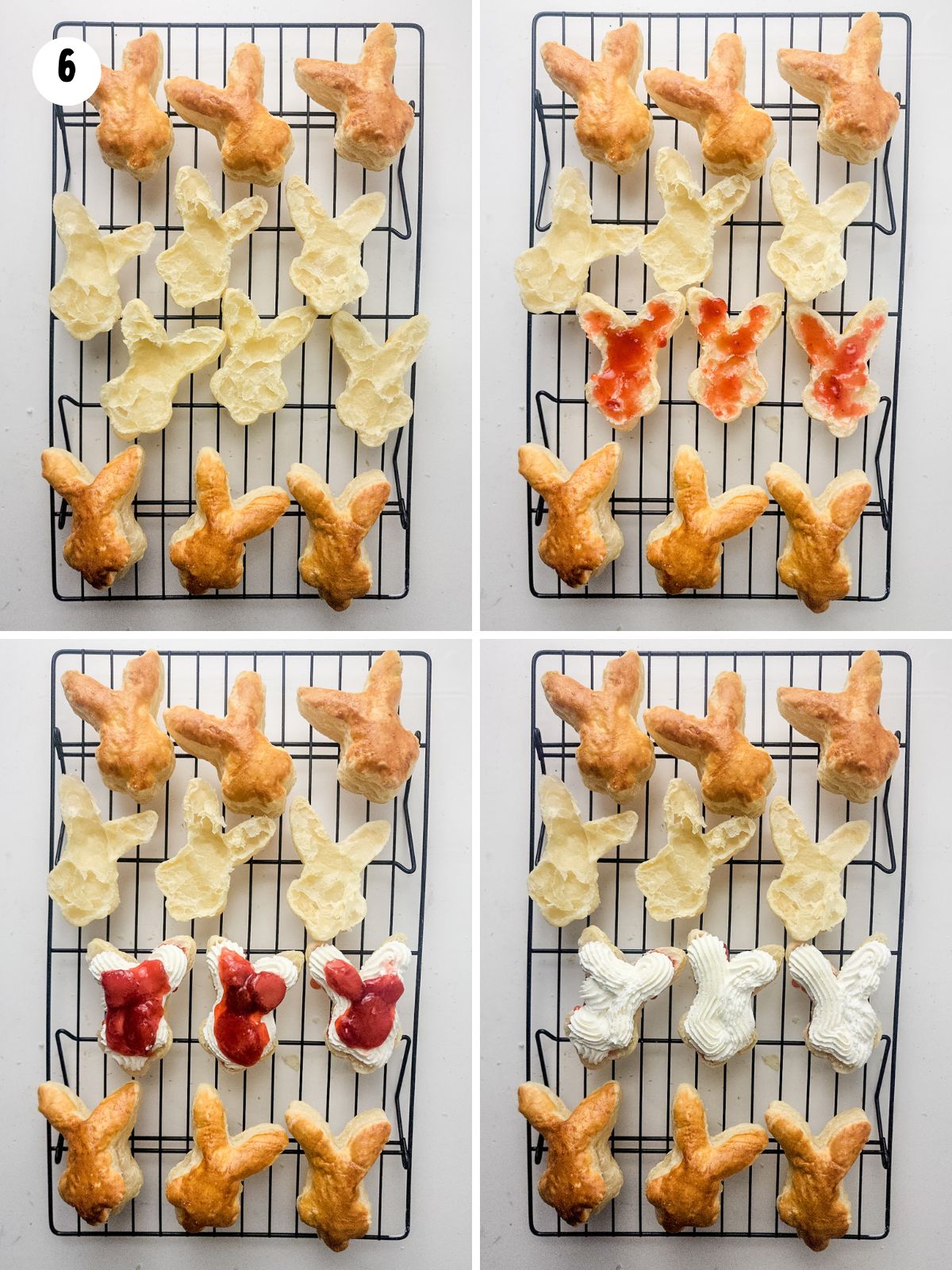 puff pastry cut open and filled with strawberry sauce and whipped cream