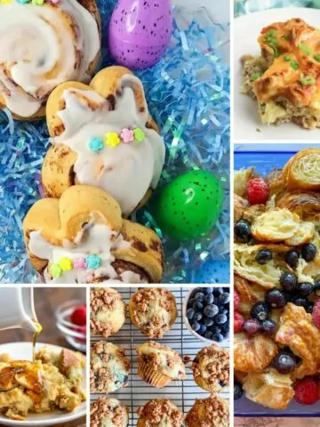 collage of featured recipes for Easter Breakfast for a Crowd