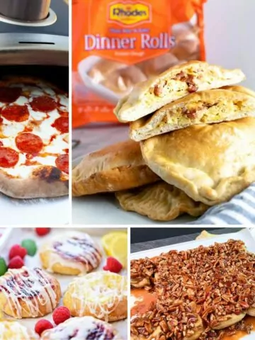 collage of recipes made with Rhodes Frozen Bread Dough