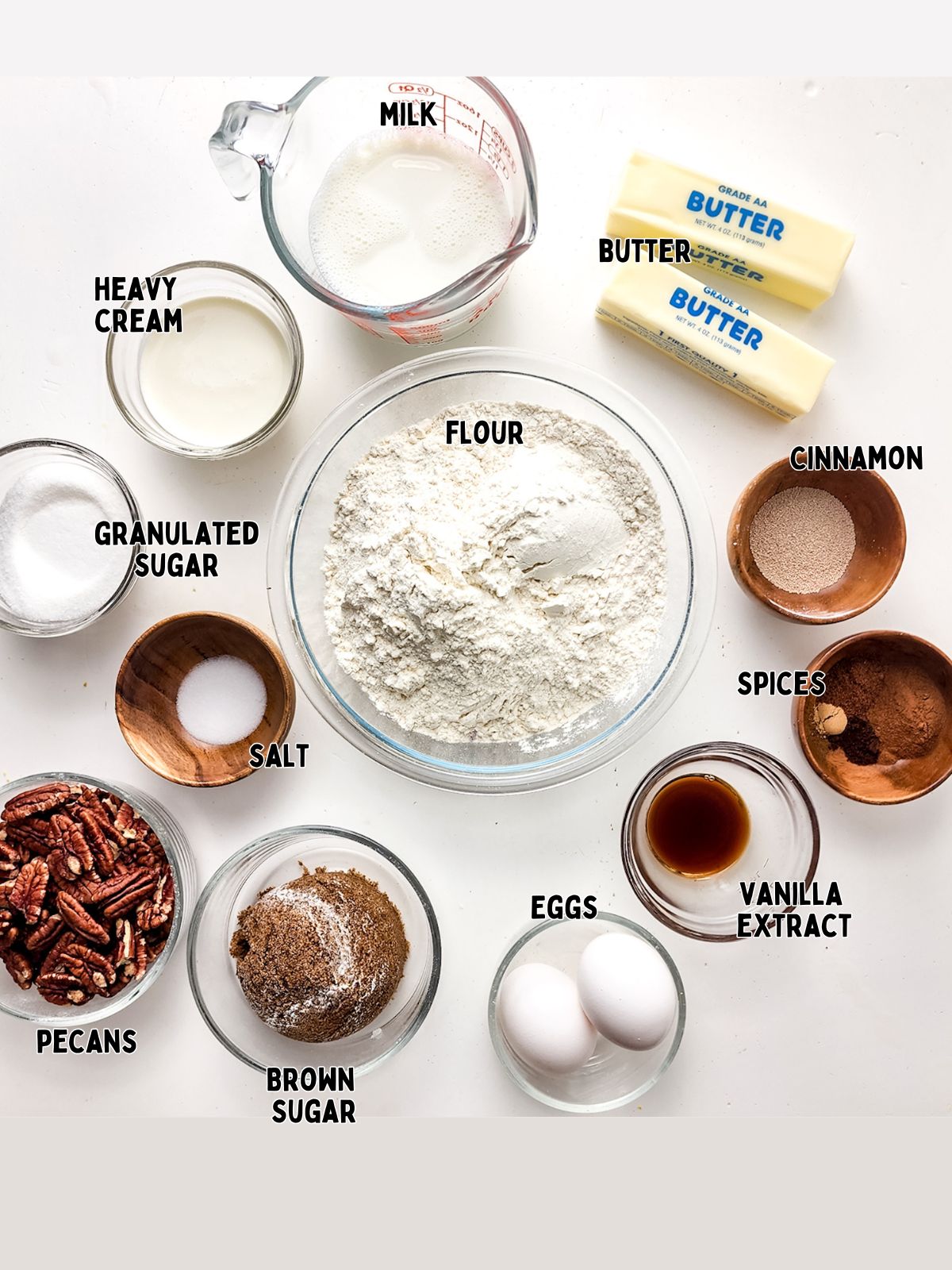 ingredients to make Butter Pecan Cinnamon Rolls