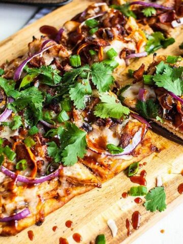 bbq chicken pizza on cutting board MSN.