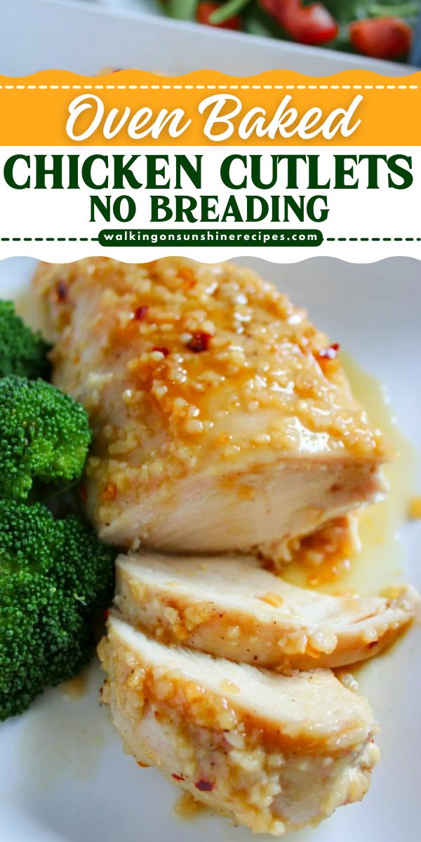 Sliced chicken breast on plate with broccoli.