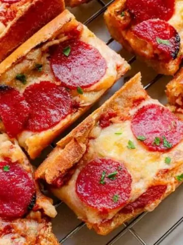 pepperoni French bread pizza on wire rack MSN.