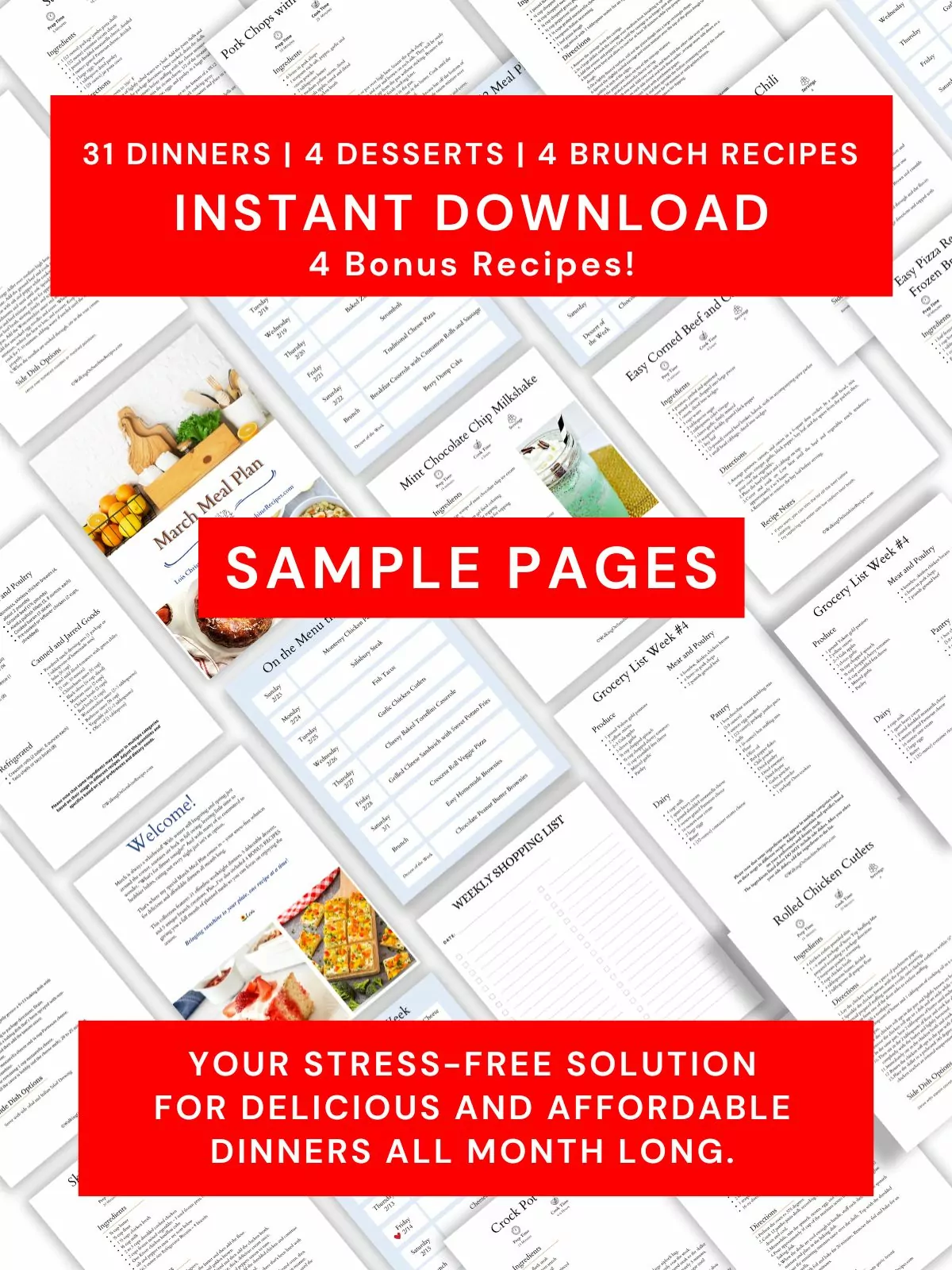 sample meal plan pages.