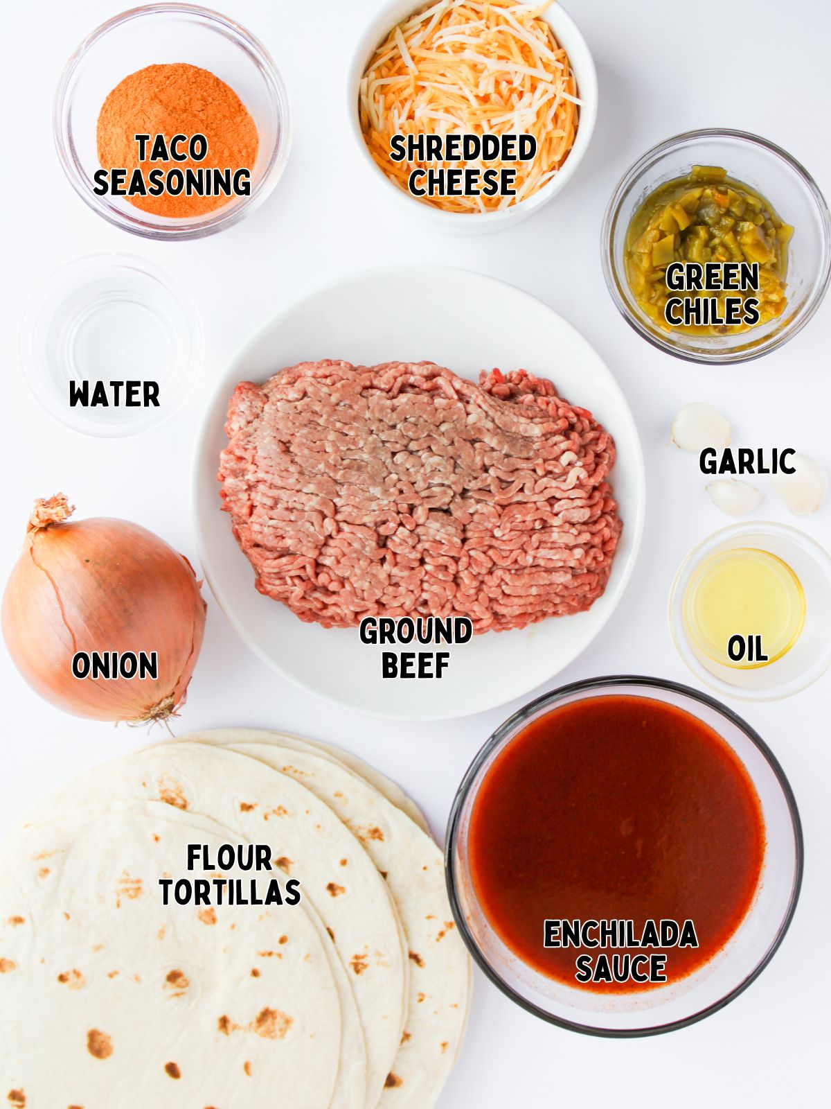 Ingredients for beef enchiladas