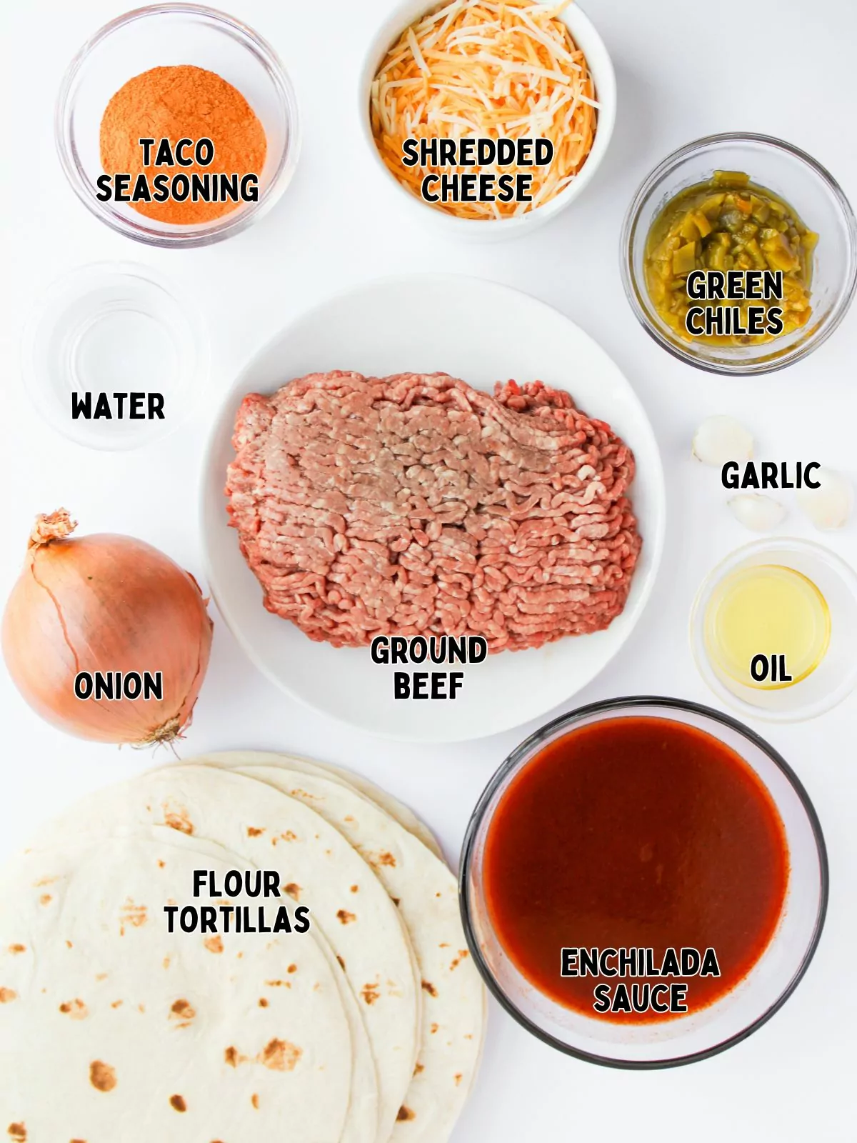 Ingredients for beef enchiladas