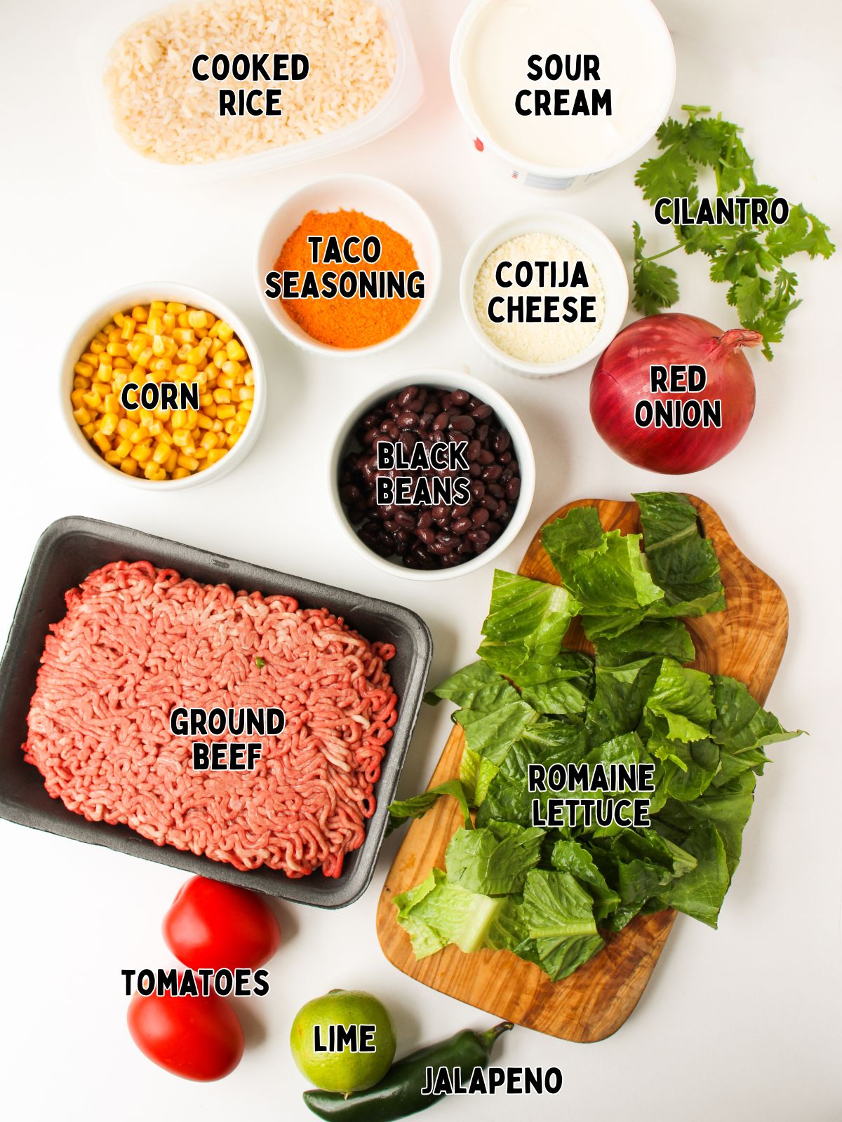 Ingredients for Taco Salad Bowls