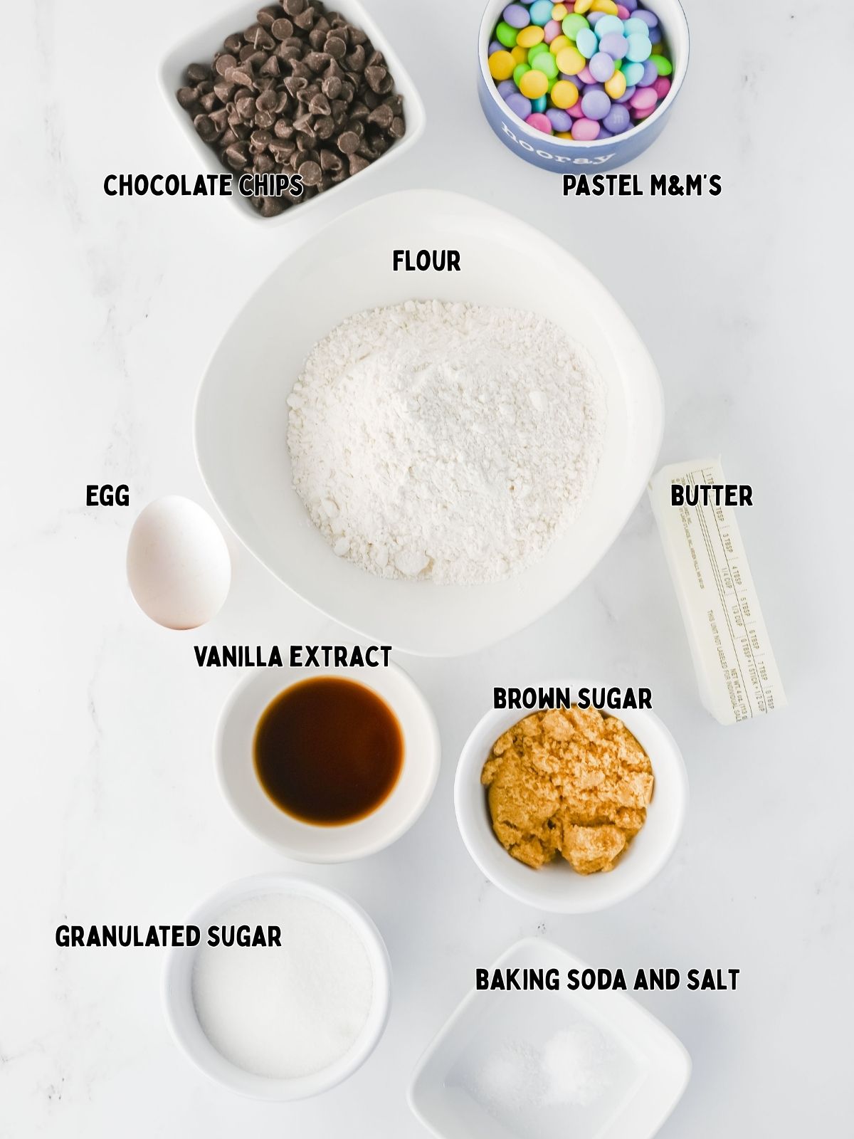 Ingredients for Easter M&M Bunny Cookies
