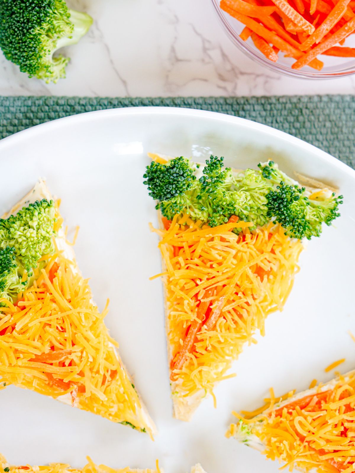 close up of a veggie pizza carrot