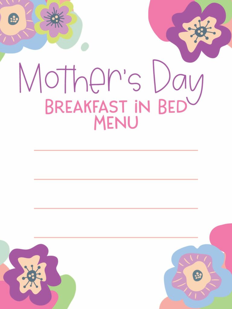 printable menu for Mother's Day.