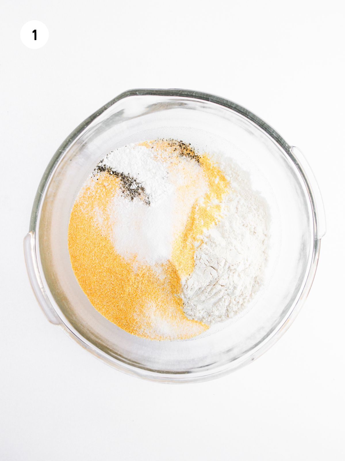 dry ingredients in clear mixing bowl