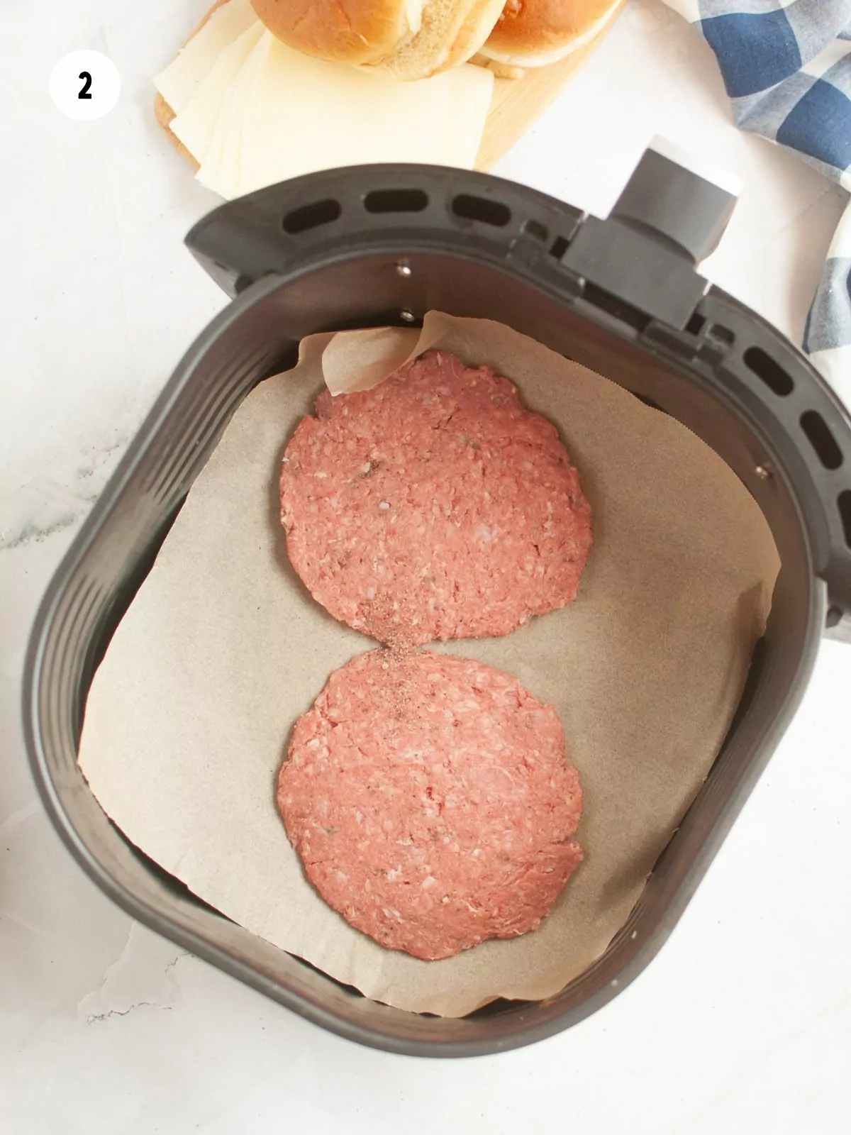 hamburger patties in the air fryer basket