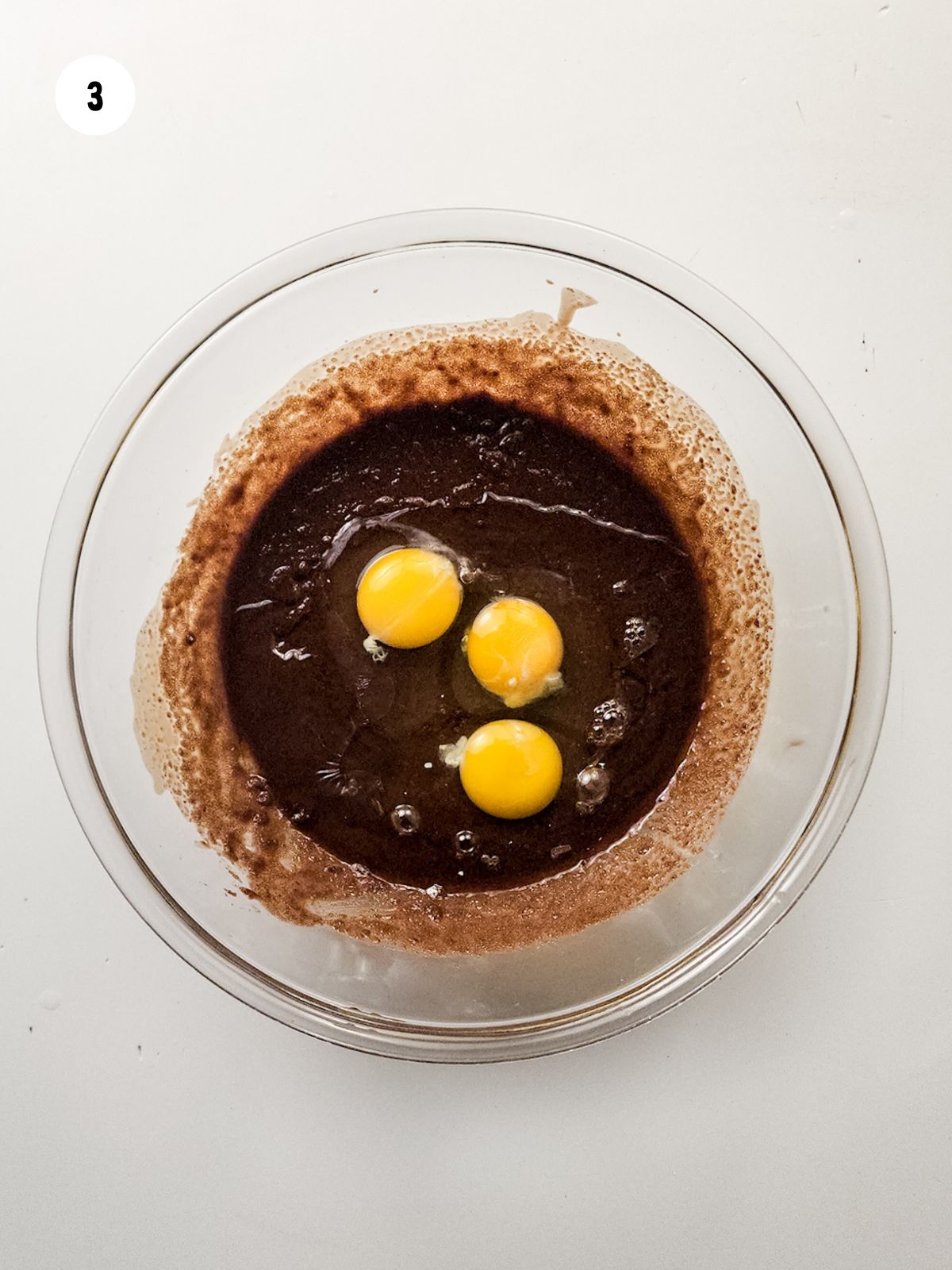 eggs and vanilla added to the chocolate mixture