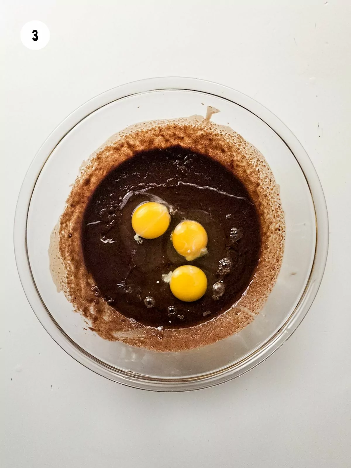 eggs and vanilla added to the chocolate mixture