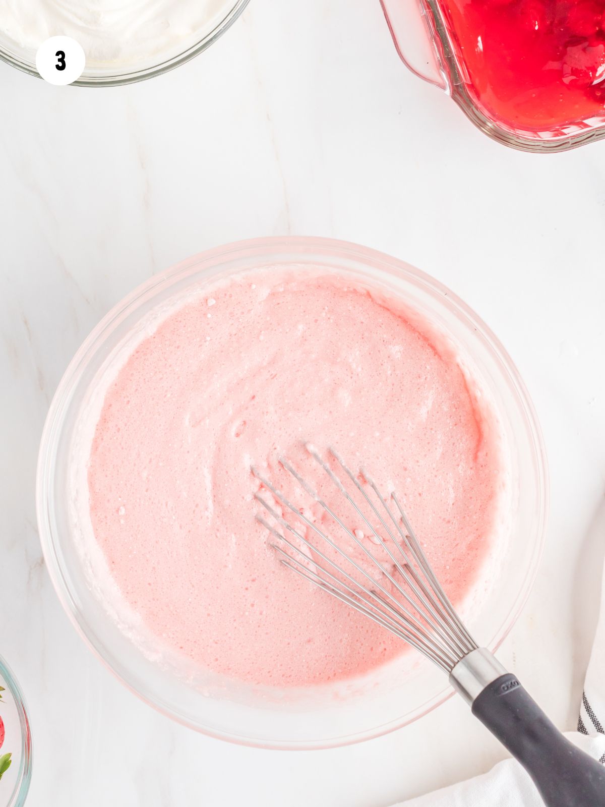 soda and strawberry cake mix whisked together