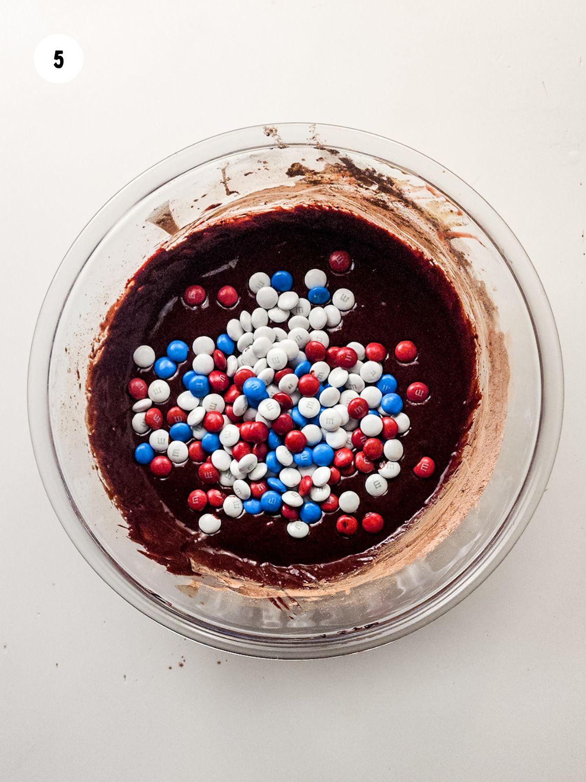 red white and blue m&m's added to the brownie batter