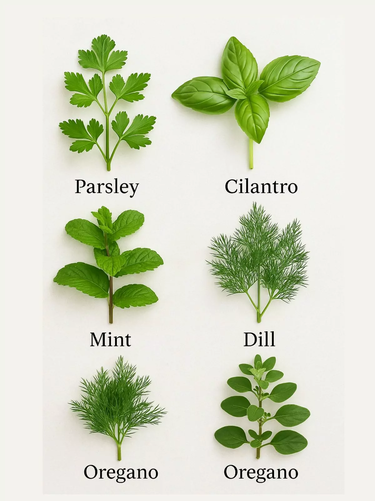 6 different herbs with names underneath them.