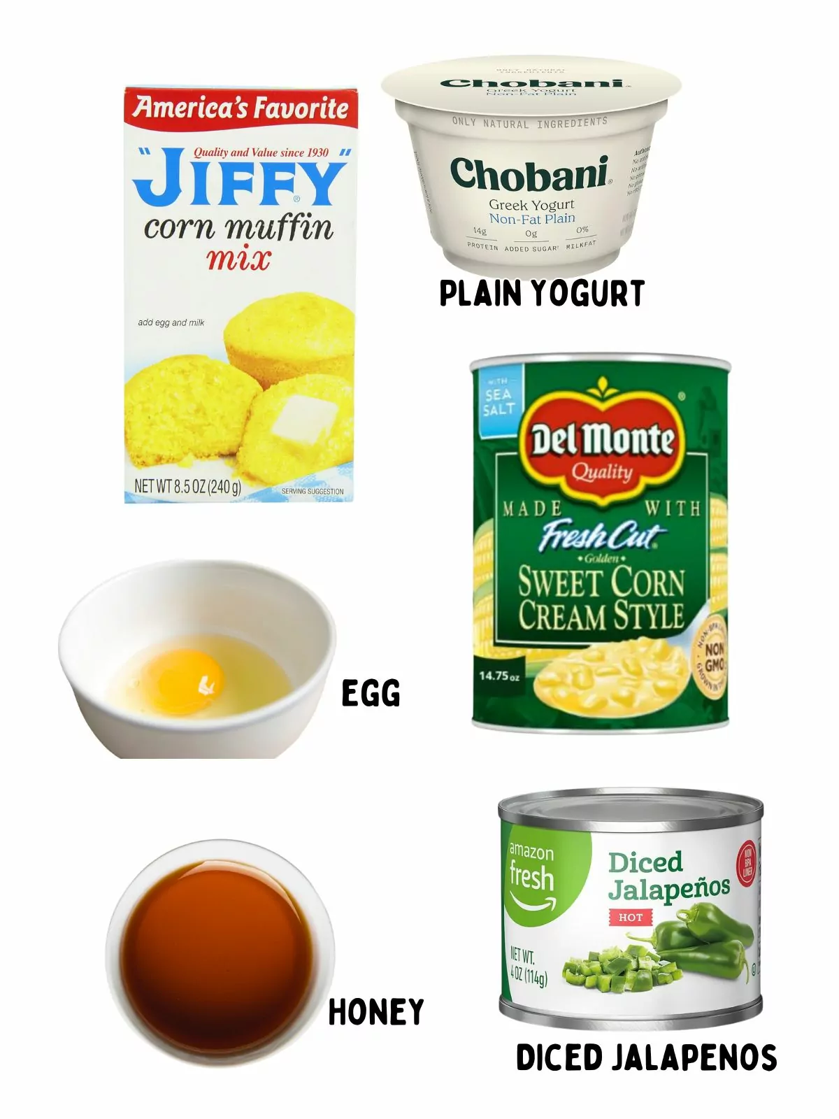 Ingredients for easy corn muffins.
