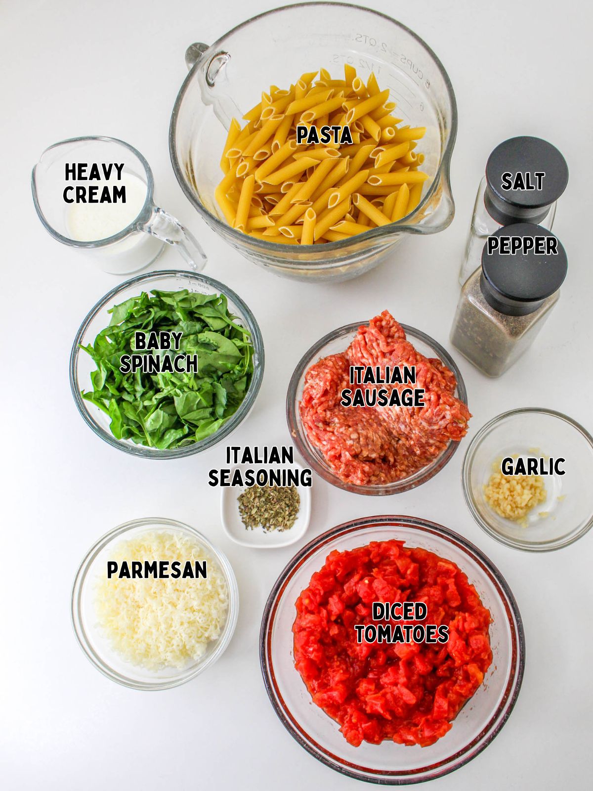 Ingredients for Cream Sausage Pasta