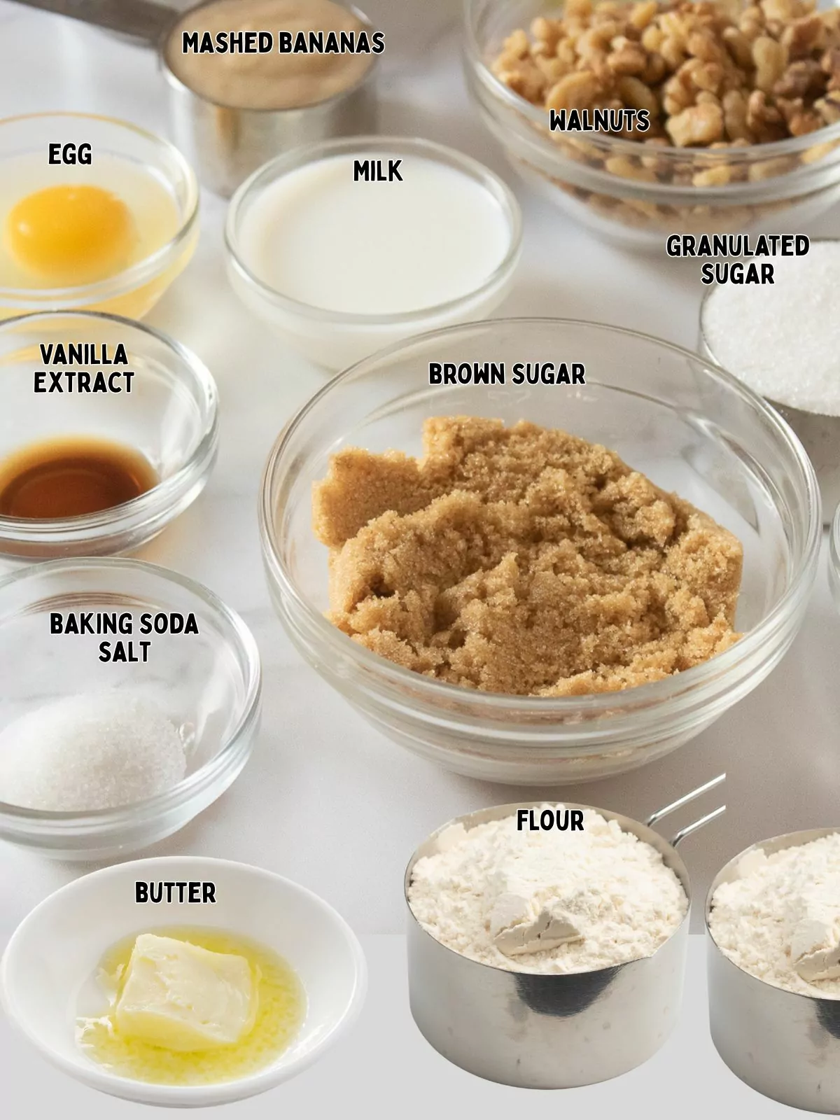Ingredients to make banana muffins