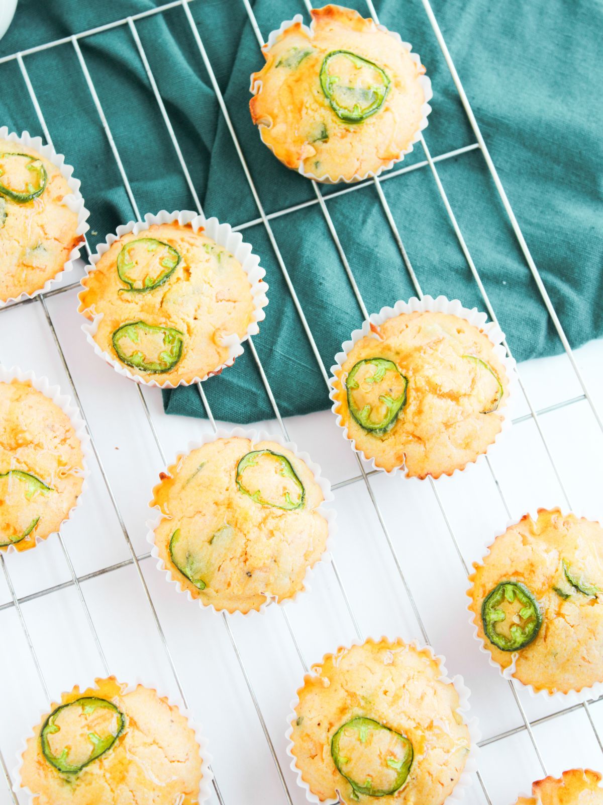 overhead view of baked jalapeno corn muffins