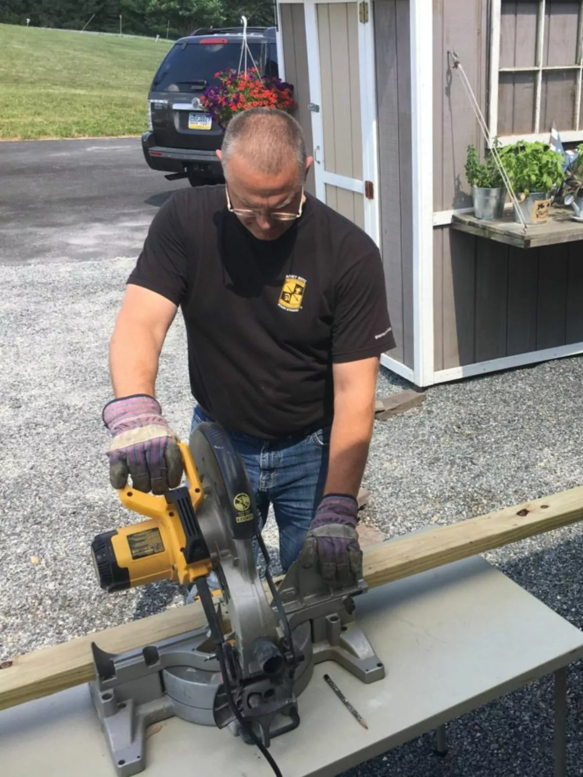 using a table saw to cut 2x4s.