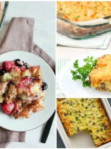 3 different breakfast casseroles to serve for Sunday brunch.