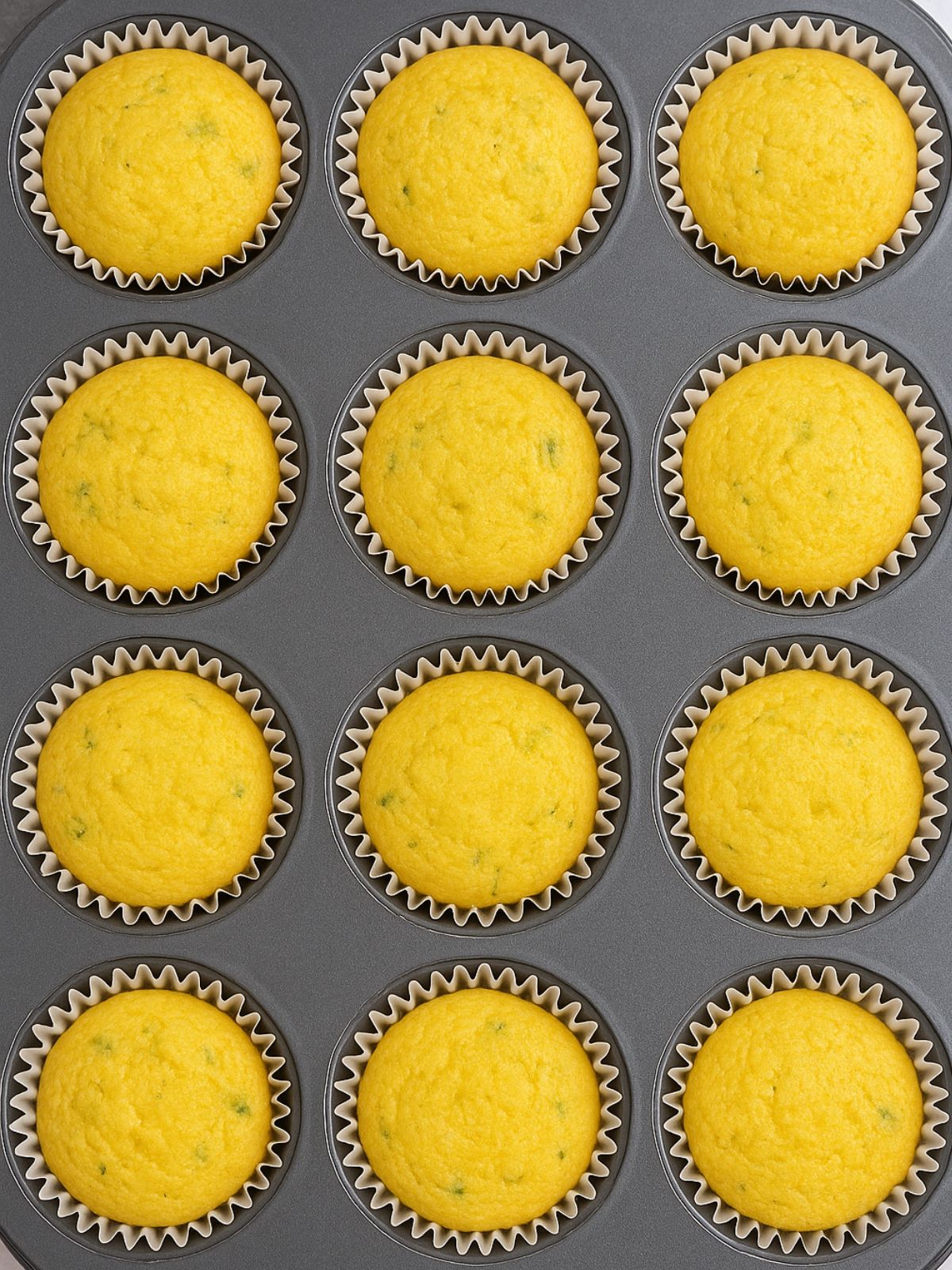 corn muffins baked in muffin pan.