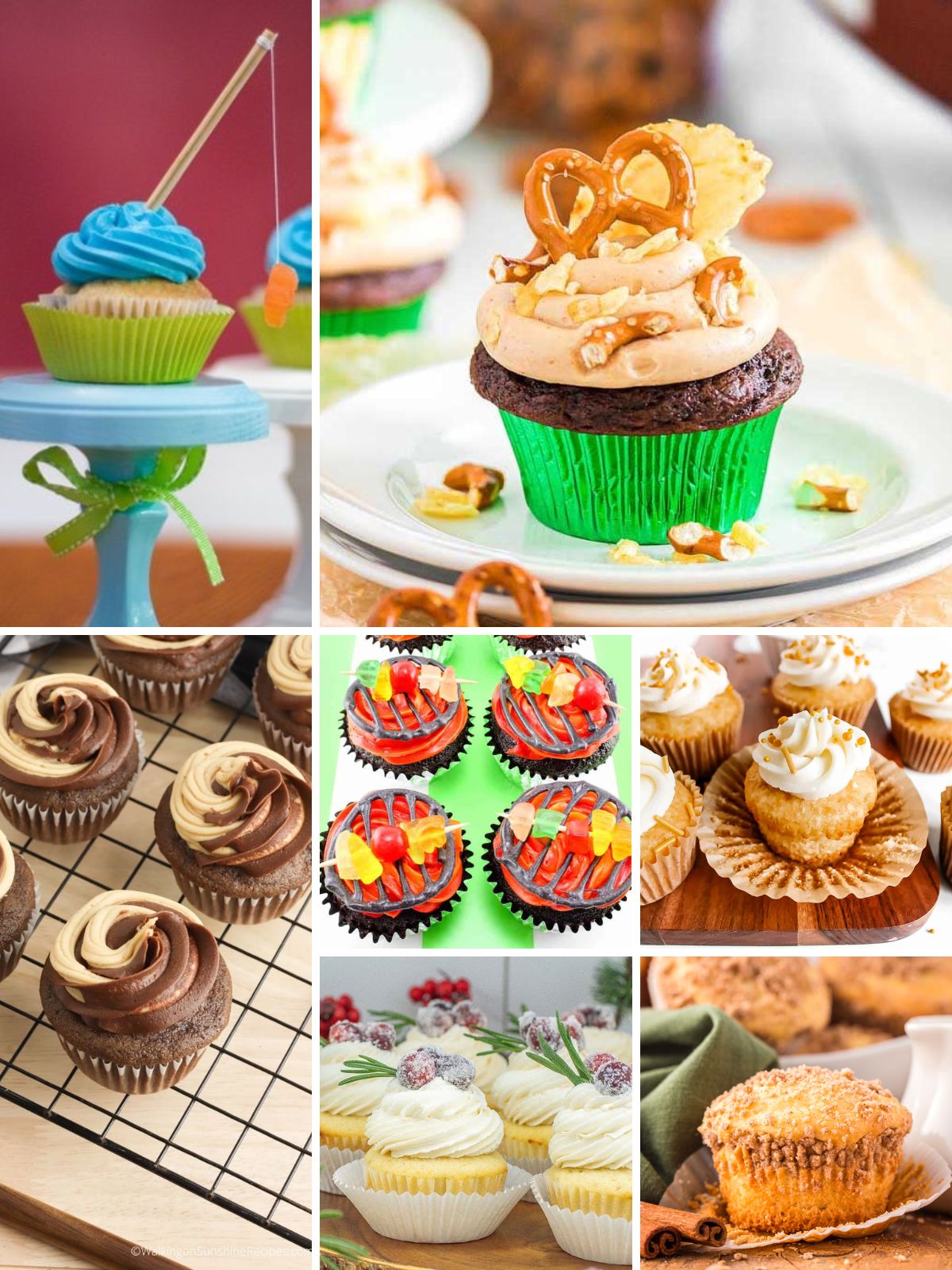 7 different cupcake recipes to serve for Father's Day.
