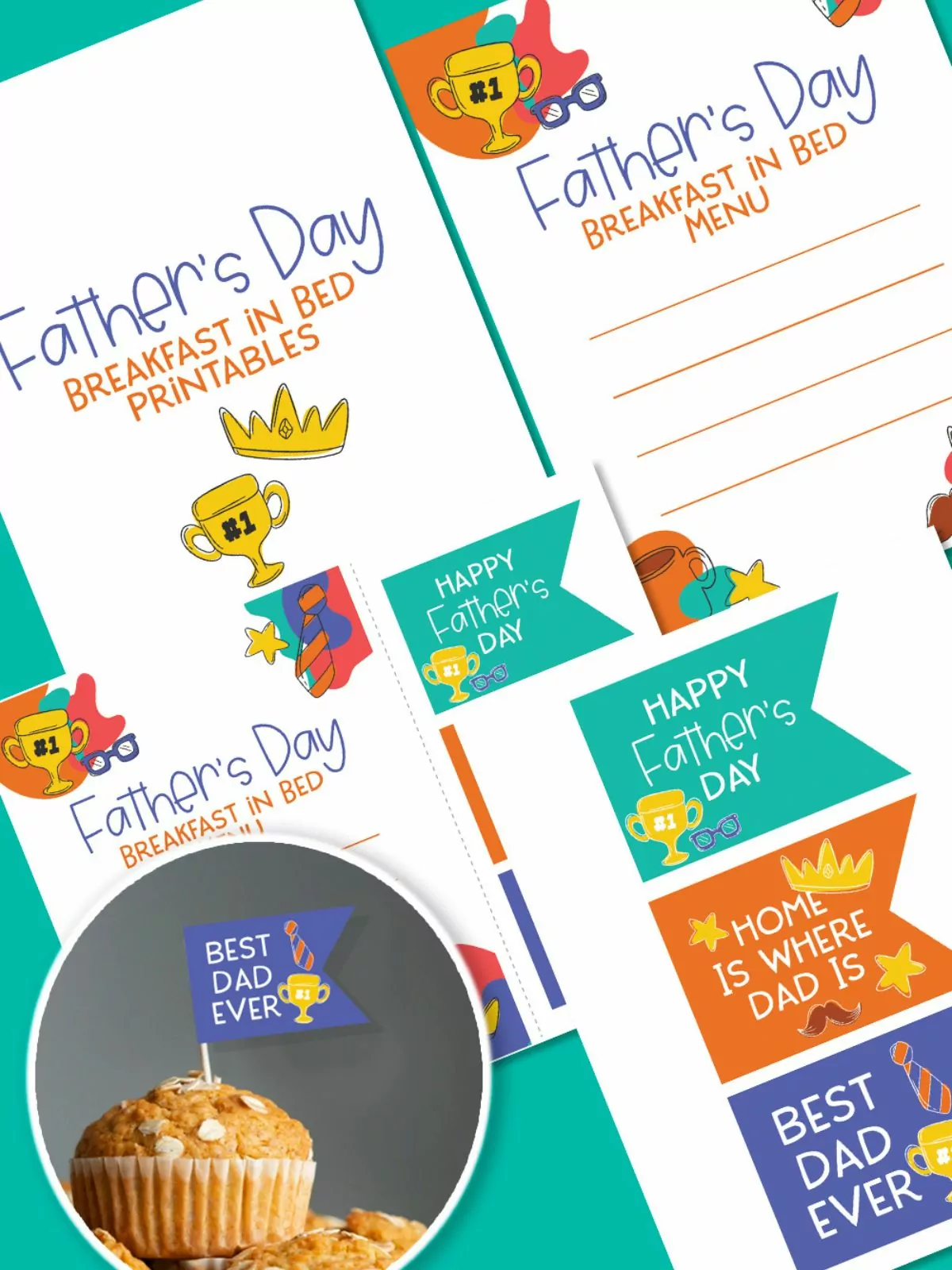 breakfast in bed printables for dad with muffin photo.