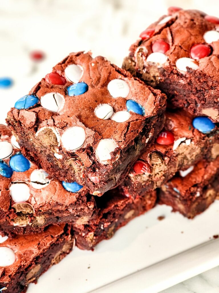 red velvet brownies with m&m's