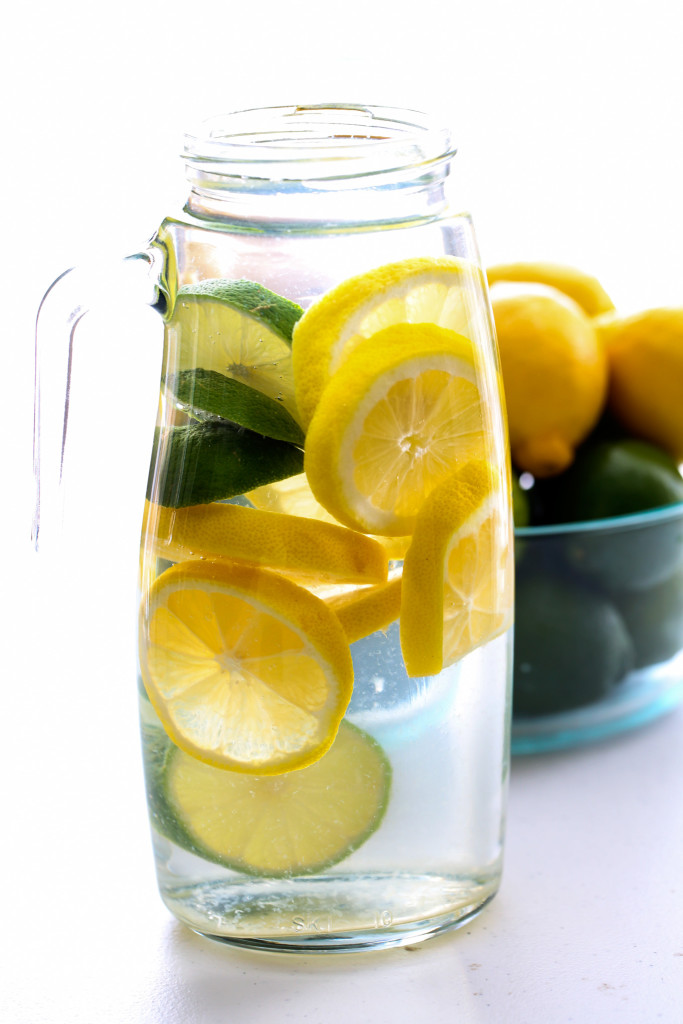 pitcher of water with lemon and lime