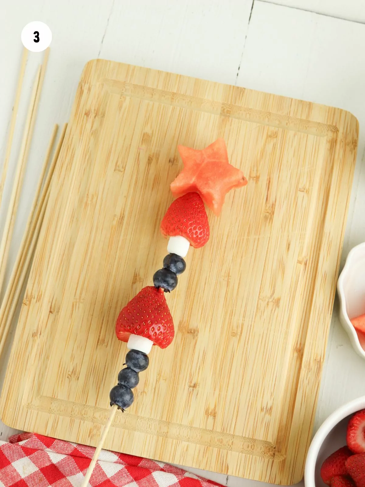 The fruit kabob is completed with the watermelon star on top.