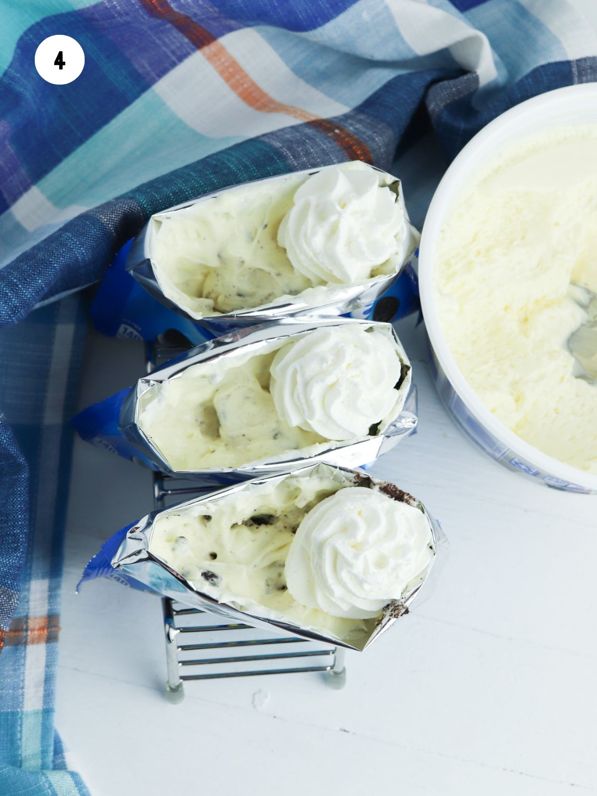dollop of whipped topping added to the bag